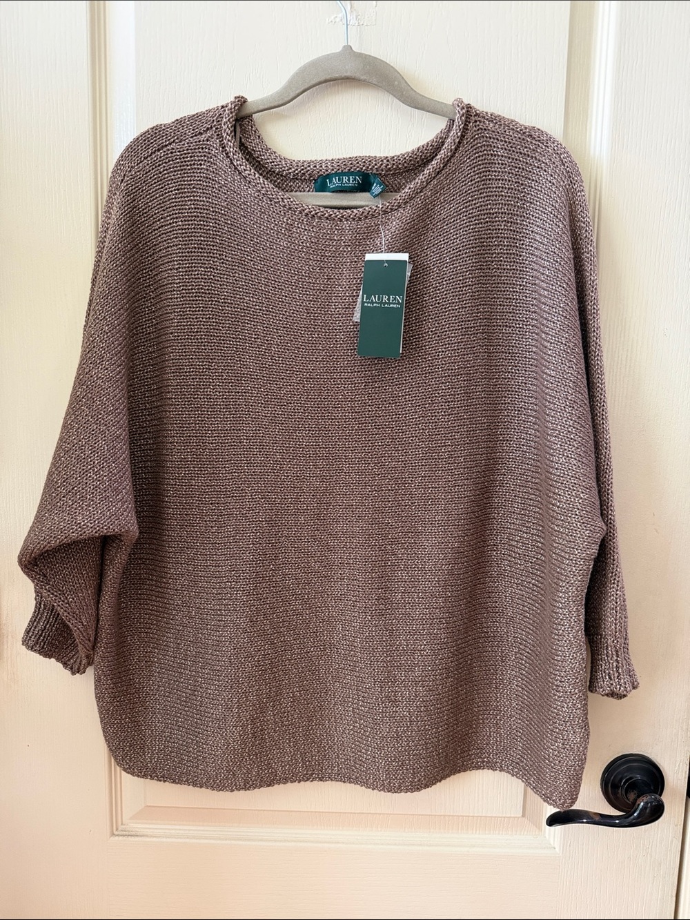 NWT Lauren Ralph Lauren Brown Knit Crewneck Sweater SZ XL